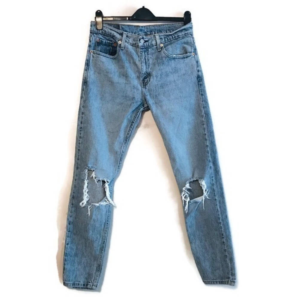 Levi's 512 Distressed Slim Taper Leg Men's Blue Jeans Size 30 30x32 ripped knees